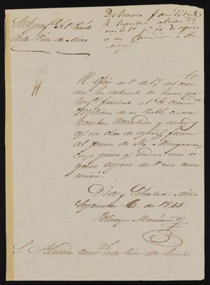 [Letter from Policarzo Martinez to Alcalde Ramón, September 6, 1845]