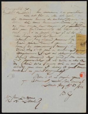 Primary view of object titled '[Letter from Bartolome Garcia to Jesus de la Garza, August 23, 1858]'.