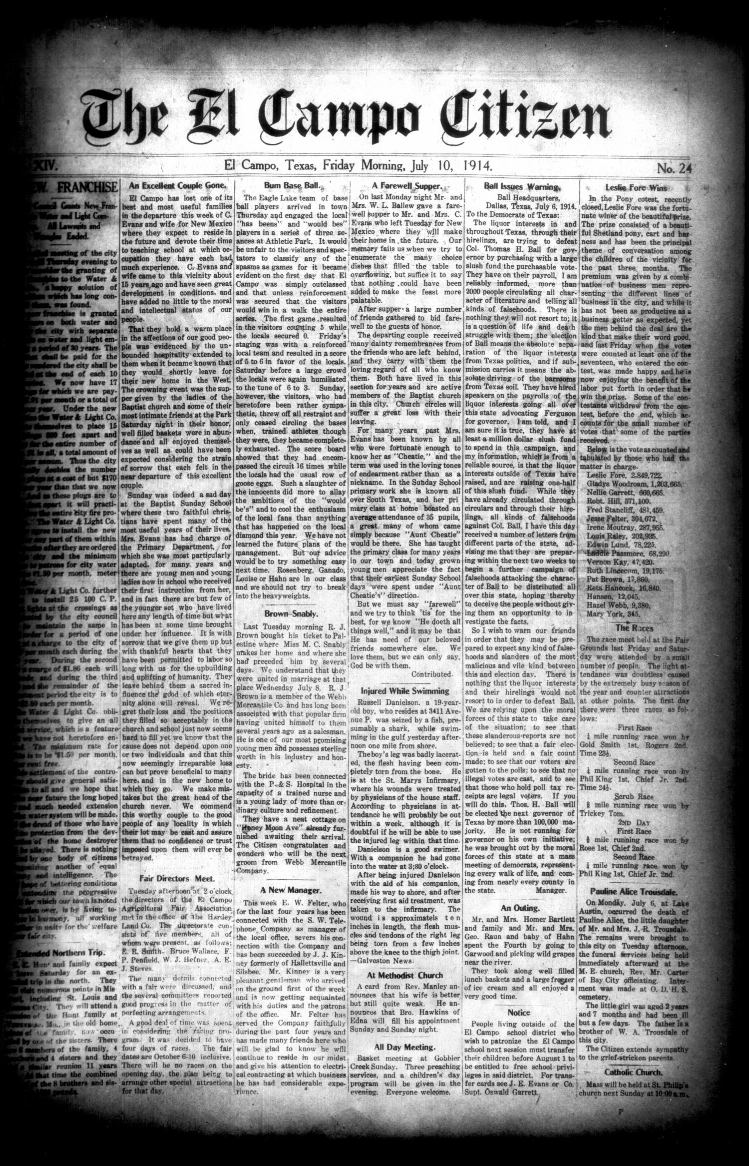 The El Campo Citizen (El Campo, Tex.), Vol. 14, No. 24, Ed. 1 Friday, July 10, 1914
                                                
                                                    [Sequence #]: 1 of 8
                                                
