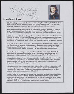 [Helen Wyatt Snapp Biography]
