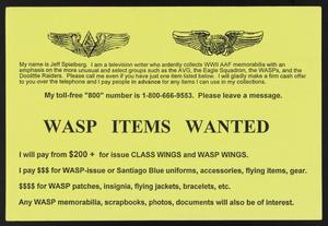 Primary view of object titled '[Advertisement seeking WASP Items]'.