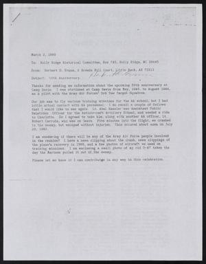 Primary view of object titled '[Letter from Herbert O. Evans to Holly Ridge Historical Committee, March 2, 1990]'.