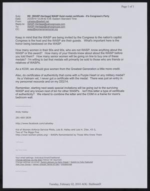 Primary view of [E-Mail from Andy Hailey to David Stallman, February 2, 2010]