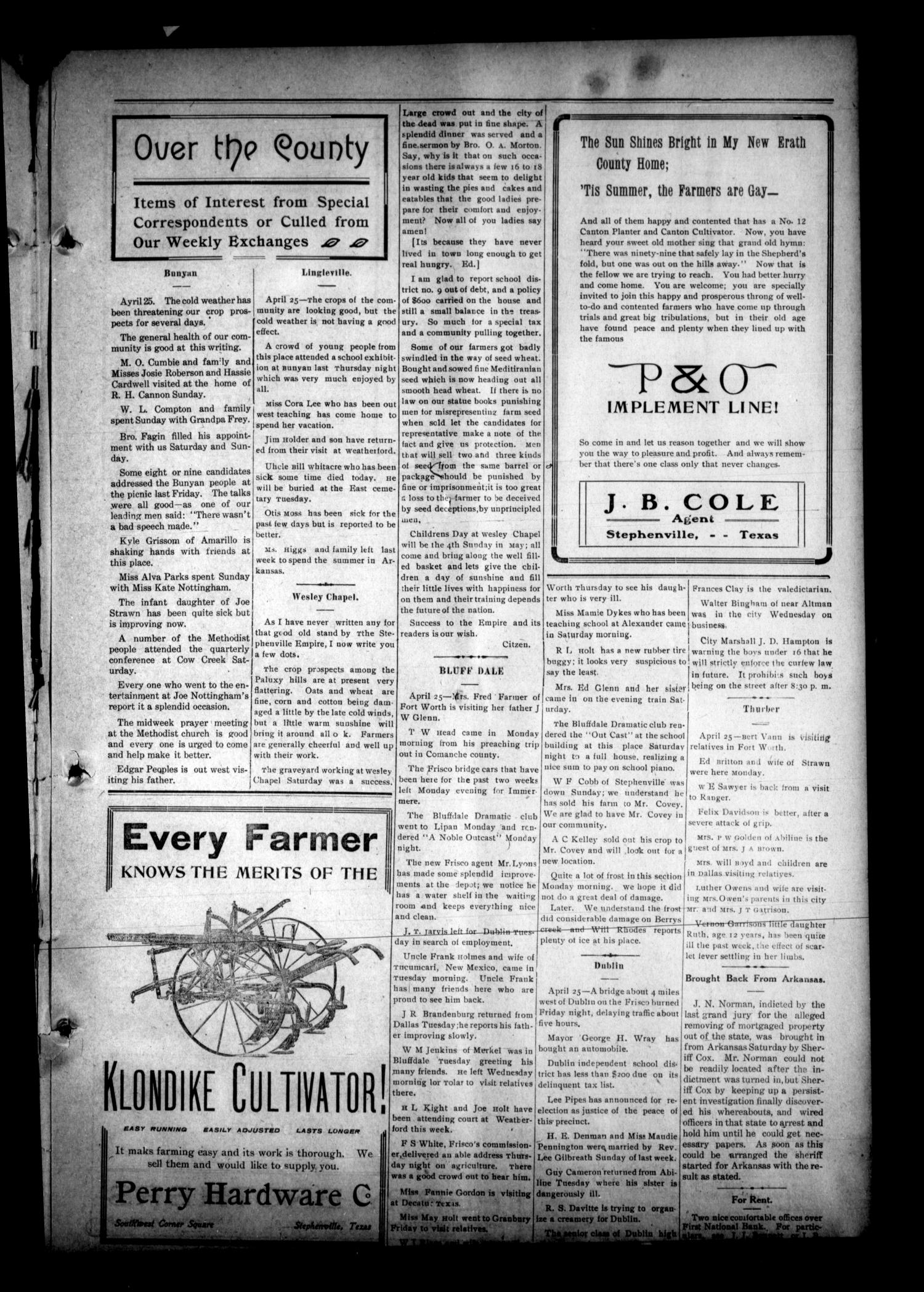The Stephenville Empire. (Stephenville, Tex.), Vol. 38, No. 34, Ed. 1 Friday, April 29, 1910
                                                
                                                    [Sequence #]: 3 of 8
                                                