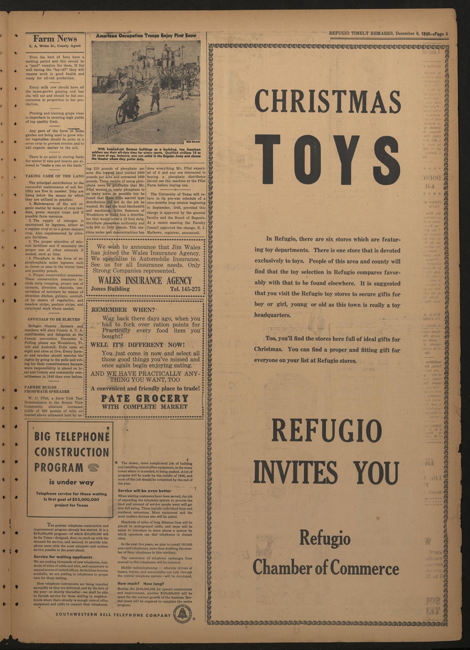 Refugio Timely Remarks (Refugio, Tex.), Vol. 18, No. 7, Ed. 1 Thursday, December 6, 1945
                                                
                                                    [Sequence #]: 5 of 8
                                                