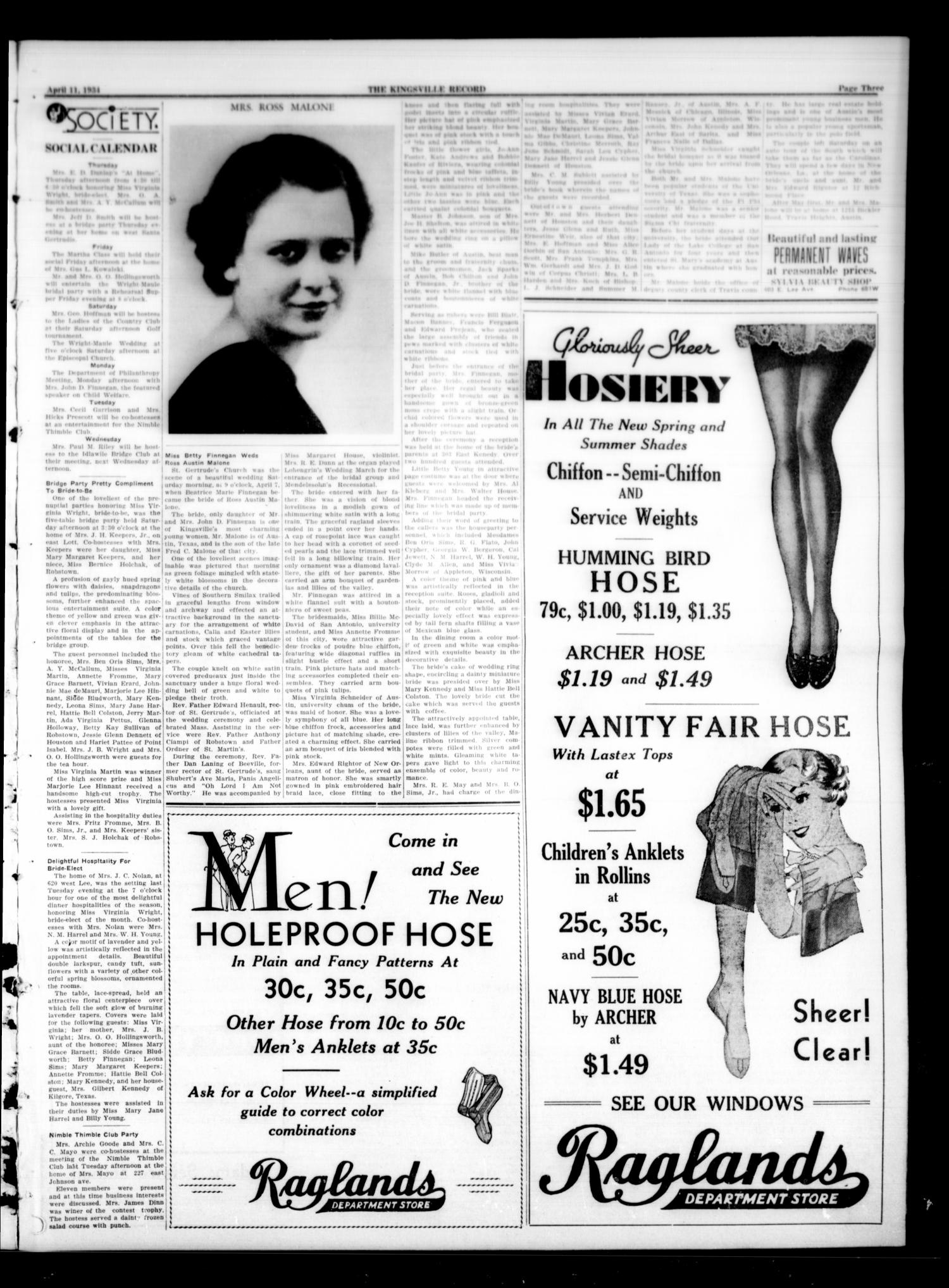 Kingsville Record (Kingsville, Tex.), Vol. 28, No. 35, Ed. 1 Wednesday, April 11, 1934
                                                
                                                    [Sequence #]: 3 of 10
                                                