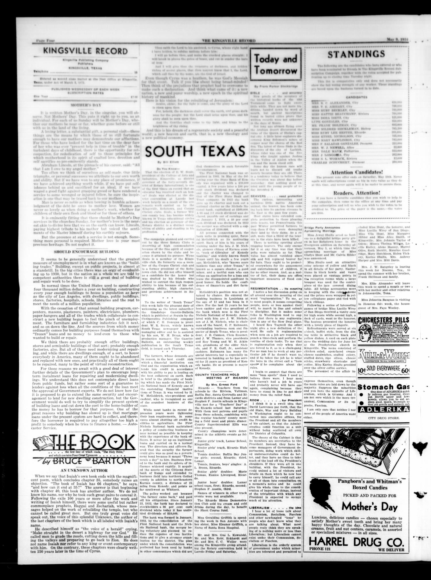 Kingsville Record (Kingsville, Tex.), Vol. 28, No. 39, Ed. 1 Wednesday, May 9, 1934
                                                
                                                    [Sequence #]: 4 of 8
                                                