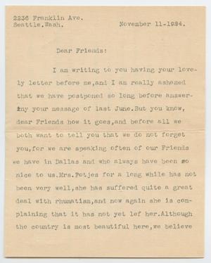 Primary view of object titled '[Letter from Edouard Potjes to Mr. and Mrs. L. F. Turney, November 11, 1924]'.