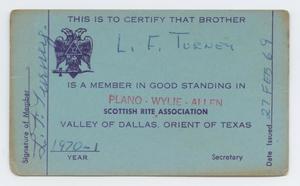 Primary view of object titled '[L. F. Turney's Scottish Rite Association Membership Card]'.