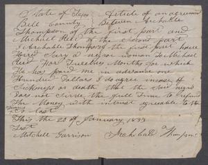 Primary view of object titled '[Article of agreement between Archibald Thompson and Michael Reed for the services of a slave named Sary]'.