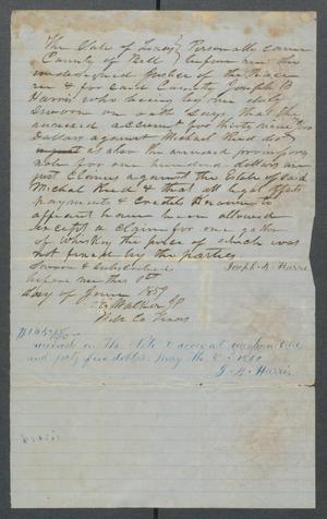 Primary view of object titled '[Affidavit for Joseph B. Harris against the estate of Michael Reed]'.