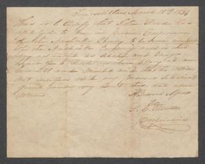 Primary view of object titled 'John Reed Certificate 1834'.