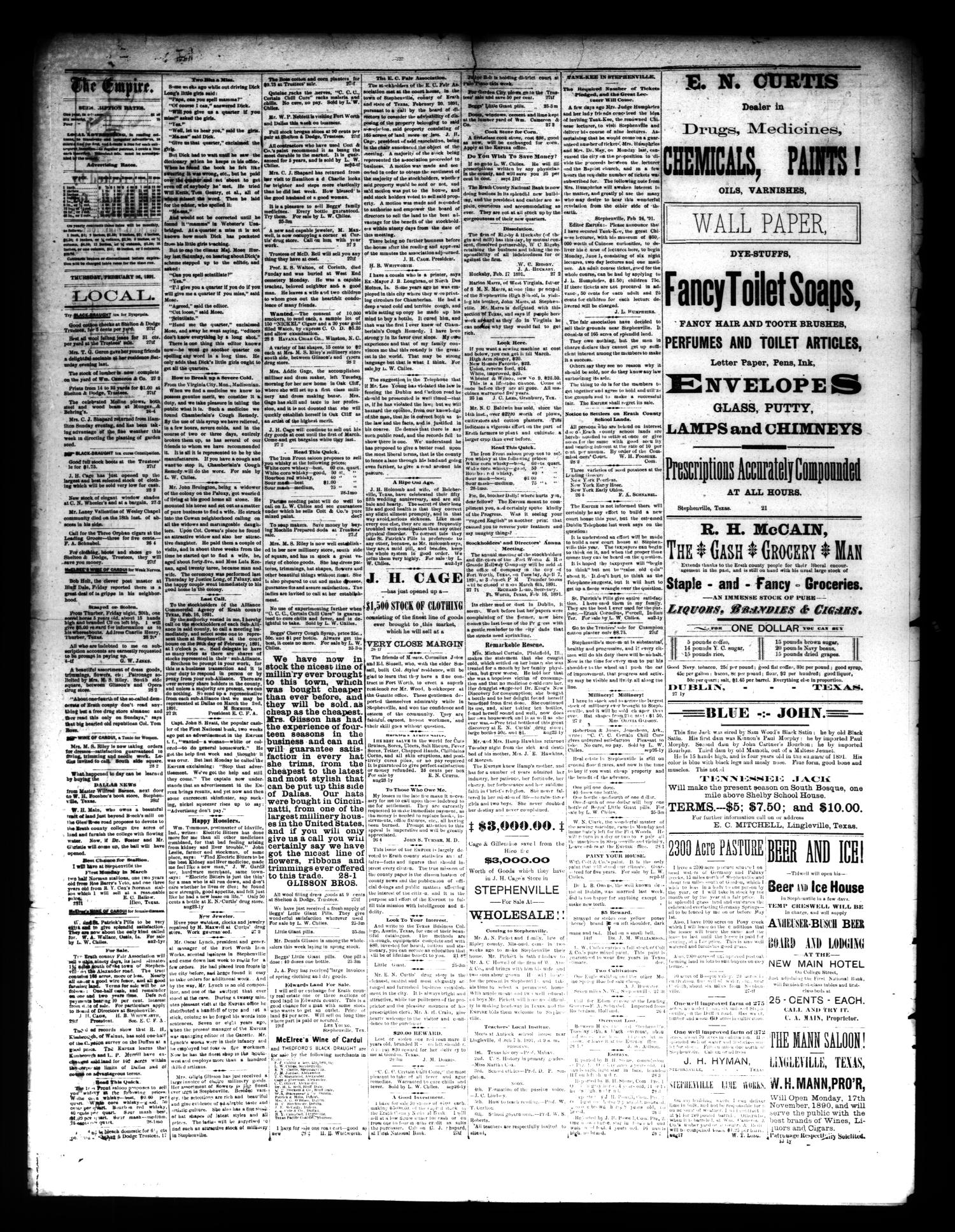 The Stephenville Empire. (Stephenville, Tex.), Vol. 19, No. 28, Ed. 1 Thursday, February 26, 1891
                                                
                                                    [Sequence #]: 3 of 4
                                                
