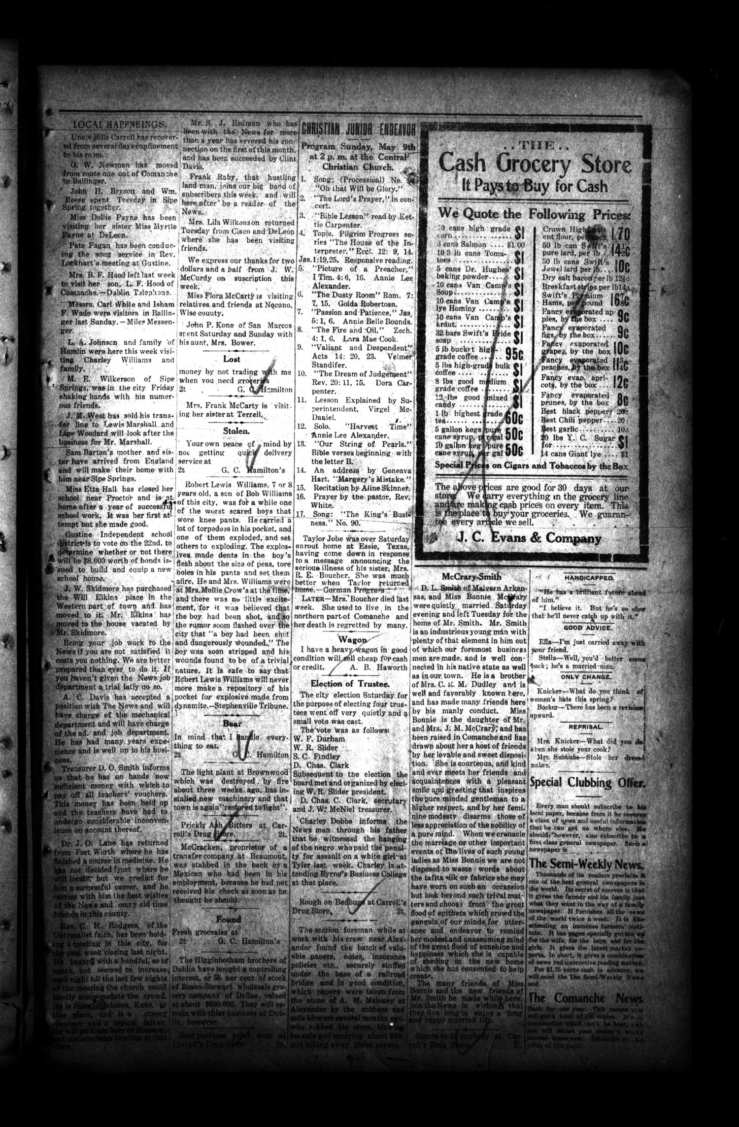The Comanche News (Comanche, Tex.), Vol. 11, No. 18, Ed. 1 Thursday, May 6, 1909
                                                
                                                    [Sequence #]: 5 of 8
                                                