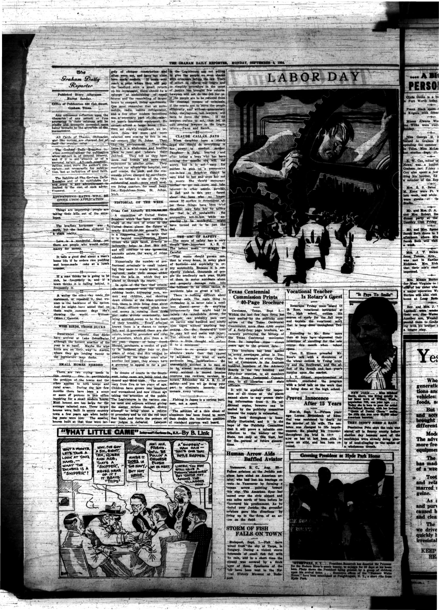 The Graham Daily Reporter (Graham, Tex.), Vol. 1, No. 1, Ed. 1 Monday, September 3, 1934
                                                
                                                    [Sequence #]: 2 of 4
                                                