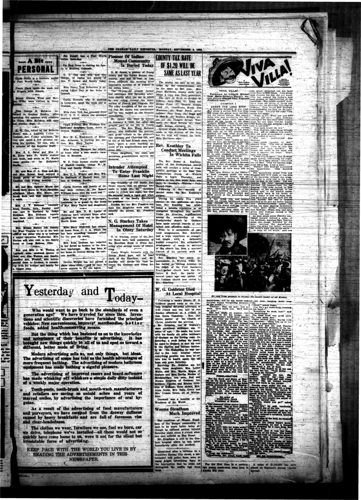 The Graham Daily Reporter (Graham, Tex.), Vol. 1, No. 1, Ed. 1 Monday, September 3, 1934
                                                
                                                    [Sequence #]: 3 of 4
                                                