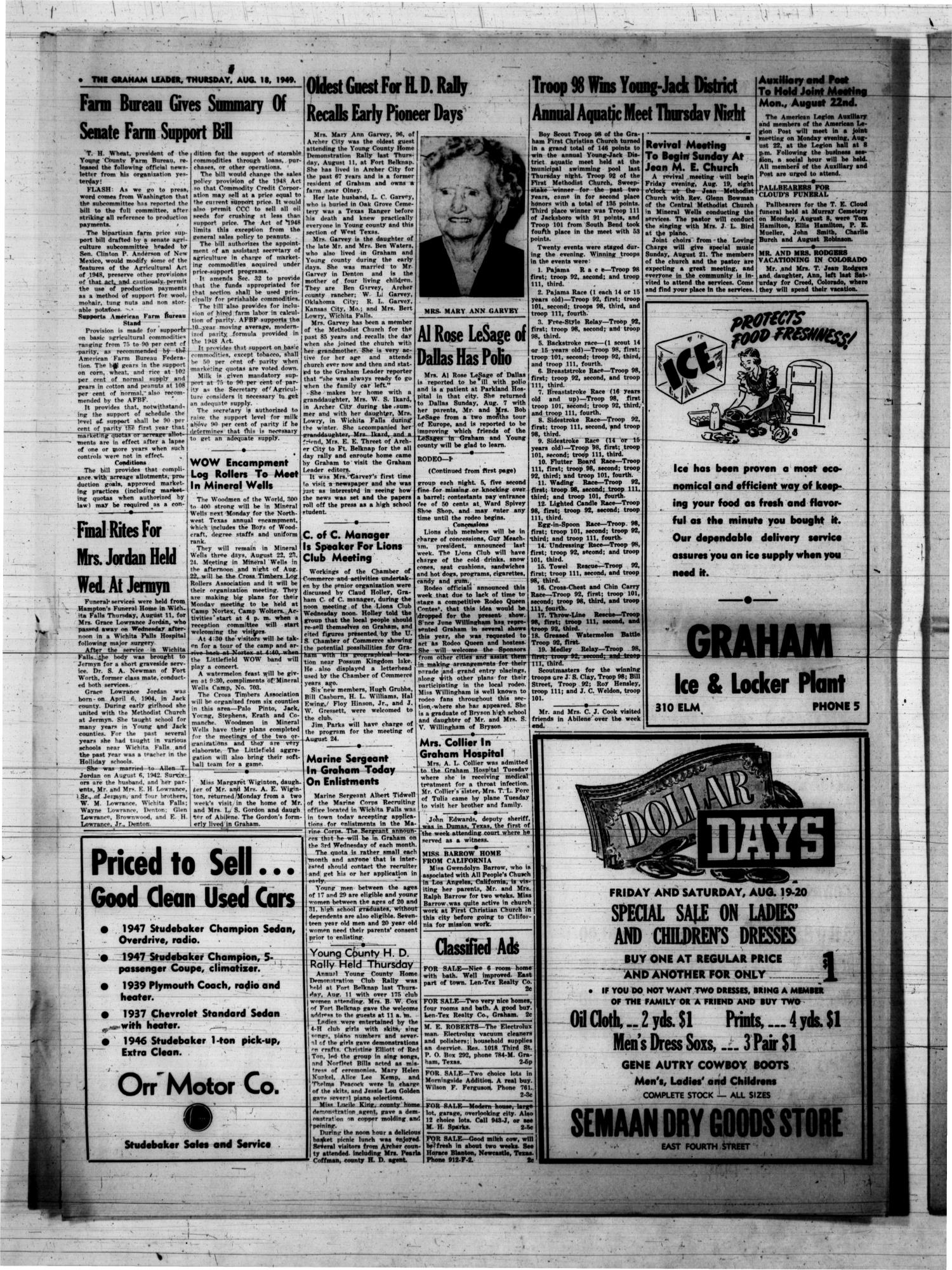 The Graham Leader (Graham, Tex.), Vol. 74, No. 2, Ed. 1 Thursday, August 18, 1949
                                                
                                                    [Sequence #]: 8 of 18
                                                