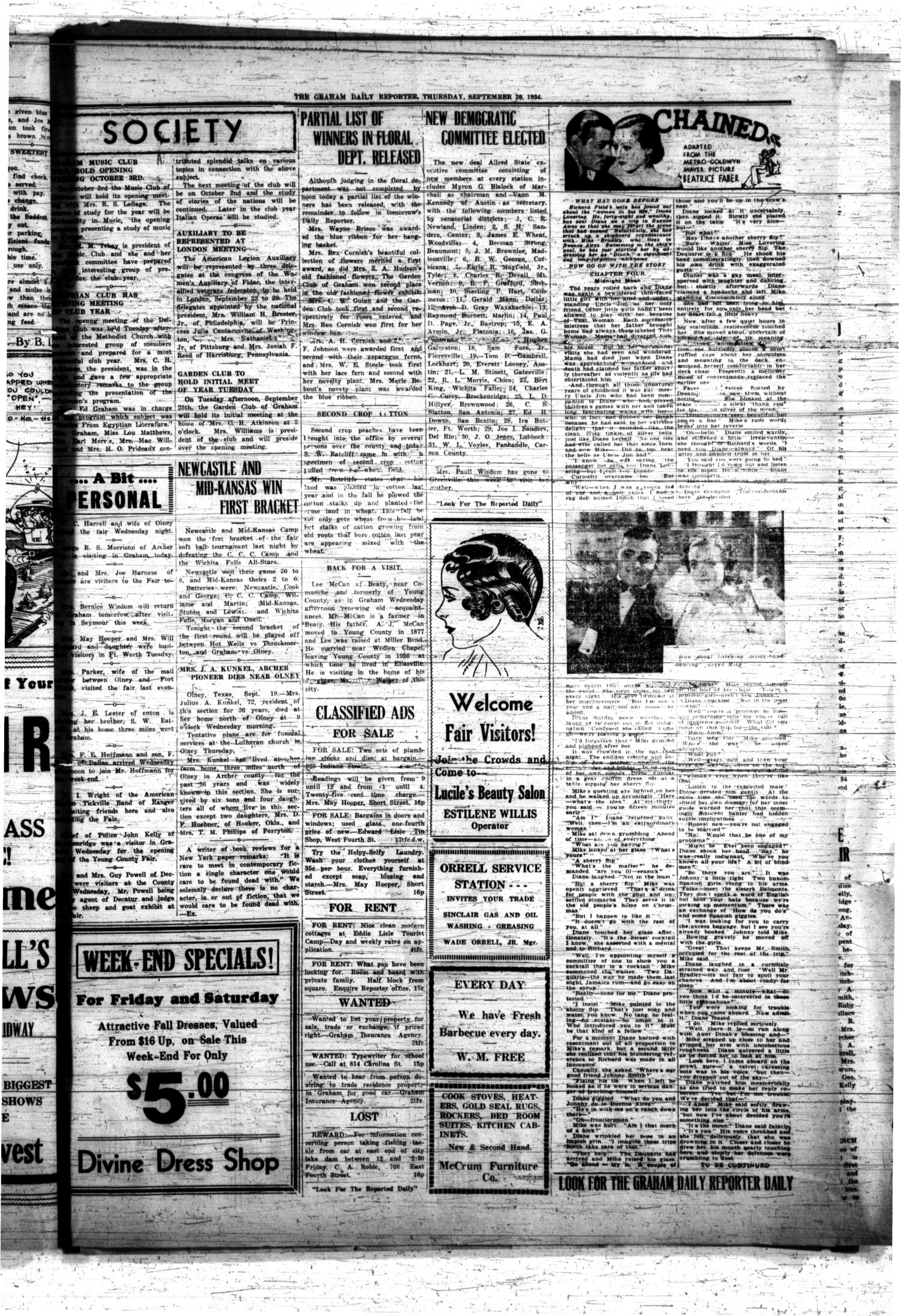 The Graham Daily Reporter (Graham, Tex.), Vol. 1, No. 16, Ed. 1 Thursday, September 20, 1934
                                                
                                                    [Sequence #]: 3 of 4
                                                