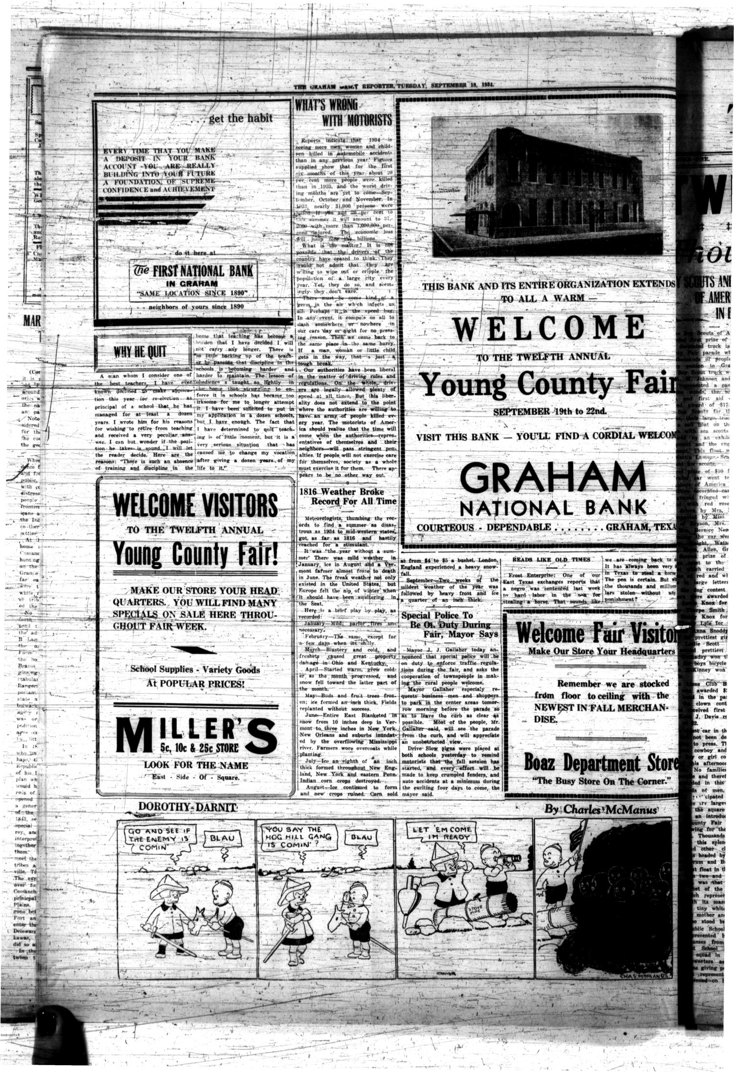 The Graham Daily Reporter (Graham, Tex.), Vol. 1, No. 14, Ed. 1 Tuesday, September 18, 1934
                                                
                                                    [Sequence #]: 4 of 4
                                                