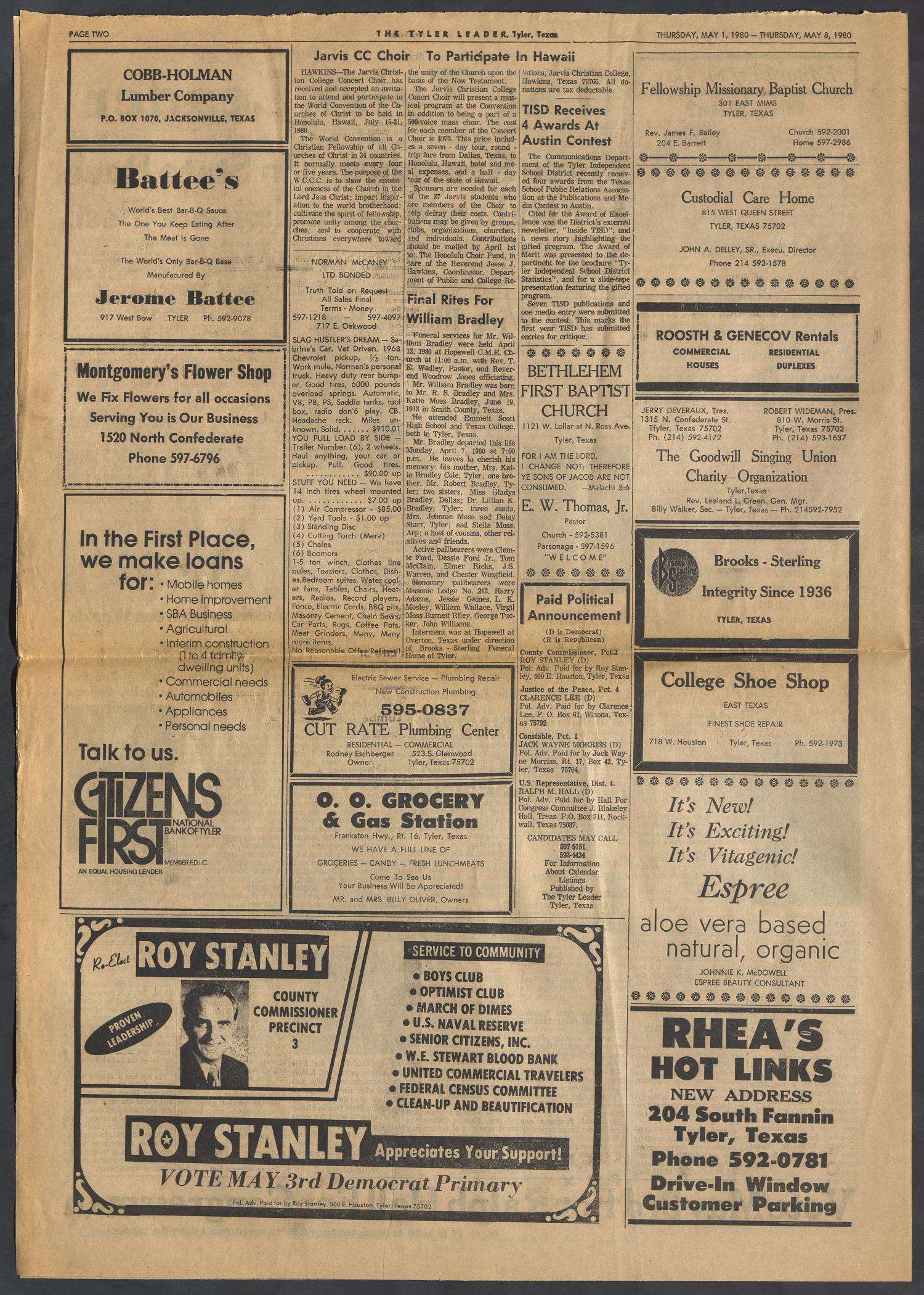 The Tyler Leader (Tyler, Tex.), Vol. 17, No. 8, Ed. 1 Thursday, May 1, 1980
                                                
                                                    [Sequence #]: 2 of 4
                                                