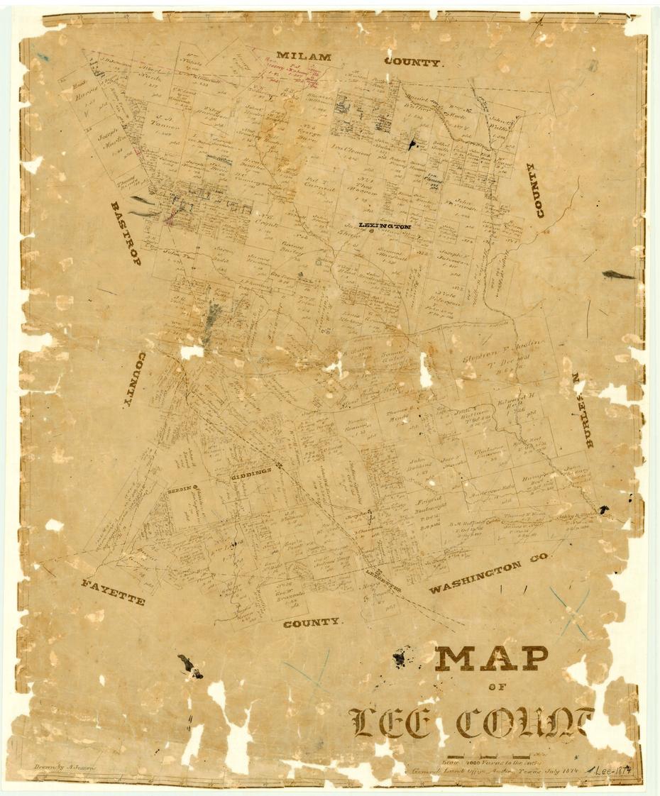Map of Lee County TX c1879 repro 17x22 
