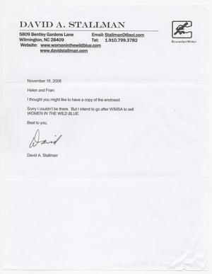 Primary view of object titled '[Letter from David Stallman to Helen and Fran, November, 16, 2008]'.