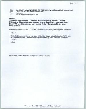 Primary view of object titled '[Email from David Stallman to Debbie Jennings, March 6, 2008]'.