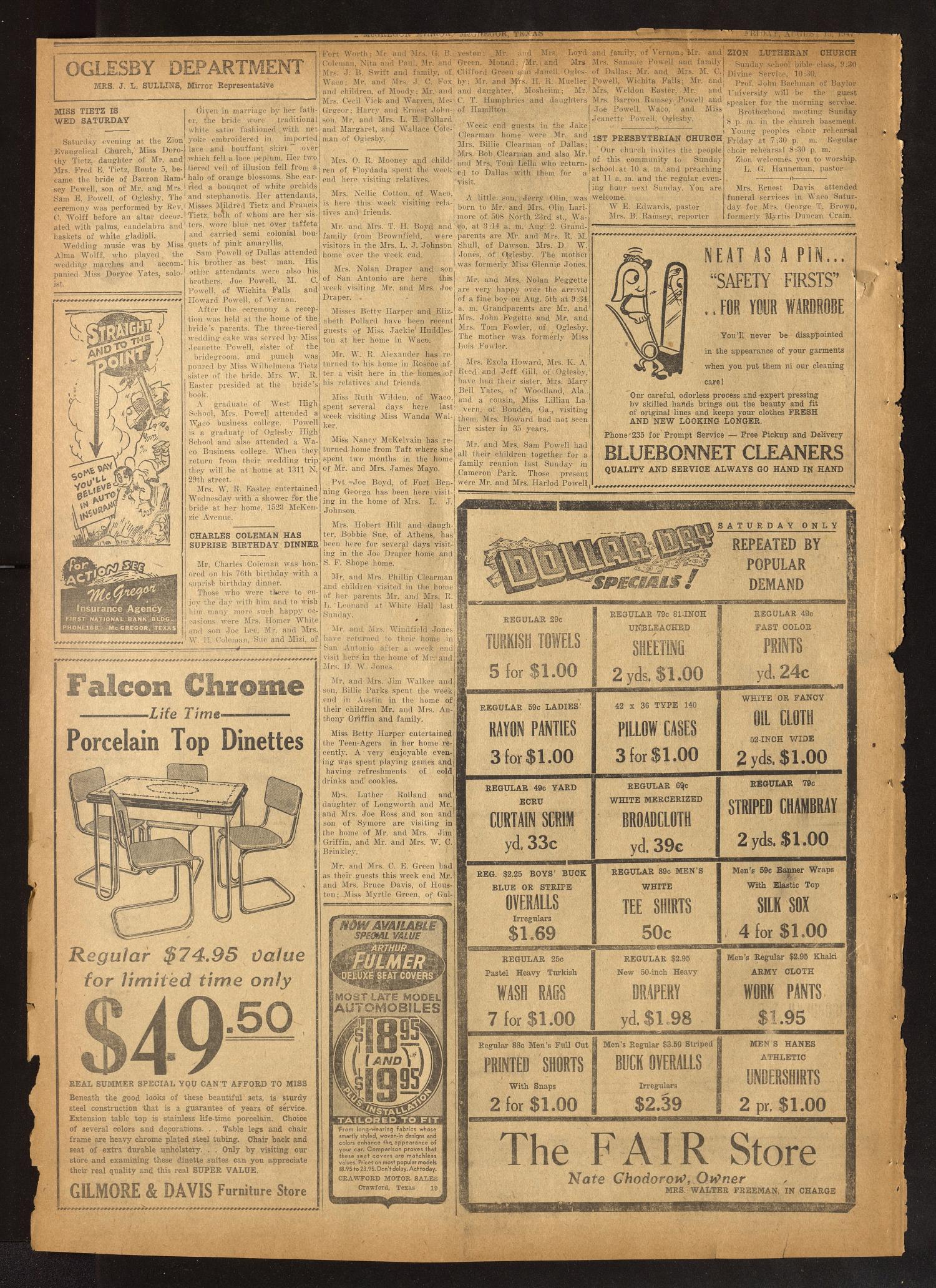 The McGregor Mirror and Herald-Observer (McGregor, Tex.), Vol. 59, No. 14, Ed. 1 Friday, August 15, 1947
                                                
                                                    [Sequence #]: 8 of 8
                                                