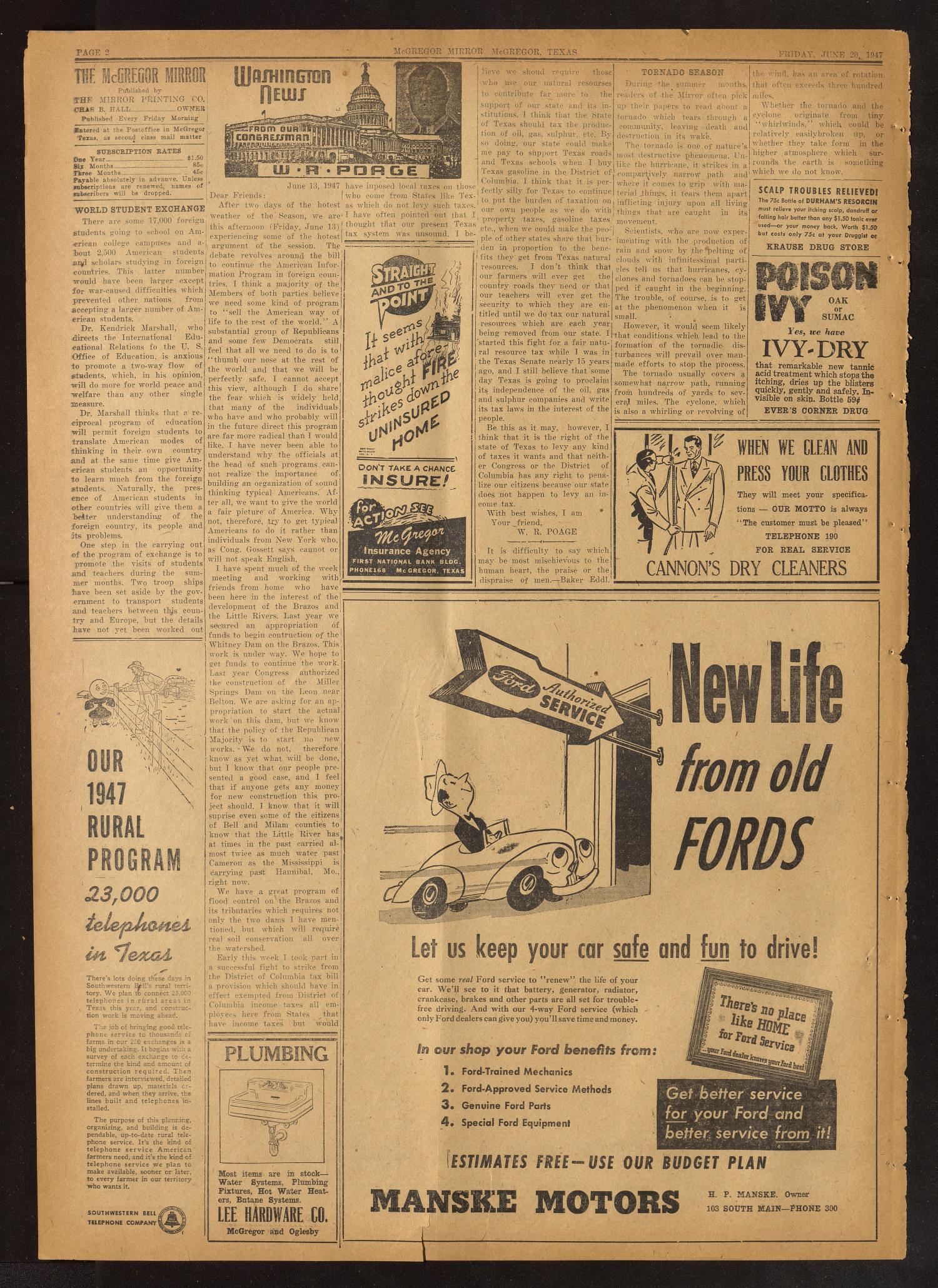 The McGregor Mirror and Herald-Observer (McGregor, Tex.), Vol. 59, No. 6, Ed. 1 Friday, June 20, 1947
                                                
                                                    [Sequence #]: 2 of 8
                                                