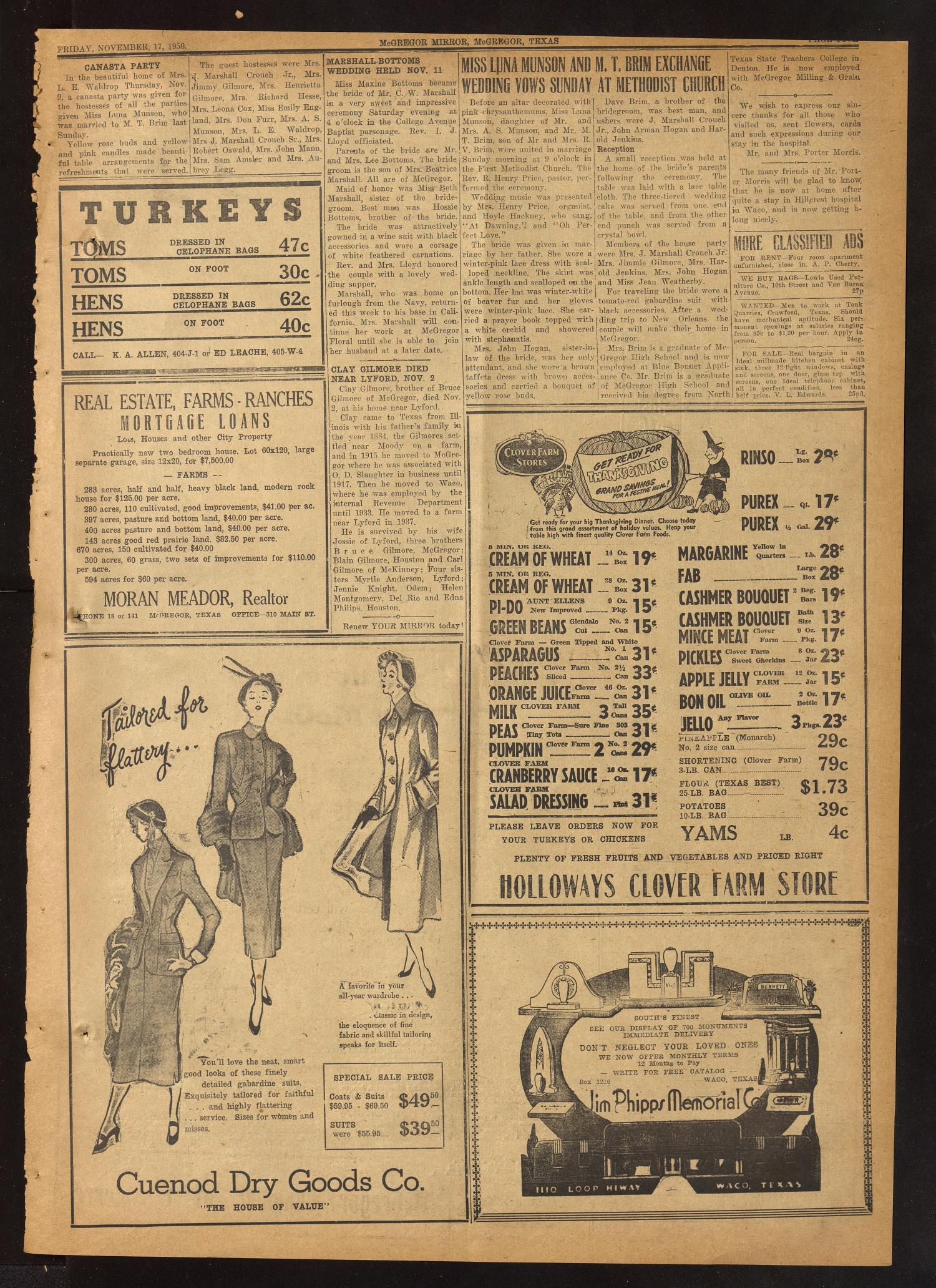 The McGregor Mirror and Herald-Observer (McGregor, Tex.), Vol. 62, No. 24, Ed. 1 Friday, November 17, 1950
                                                
                                                    [Sequence #]: 5 of 8
                                                