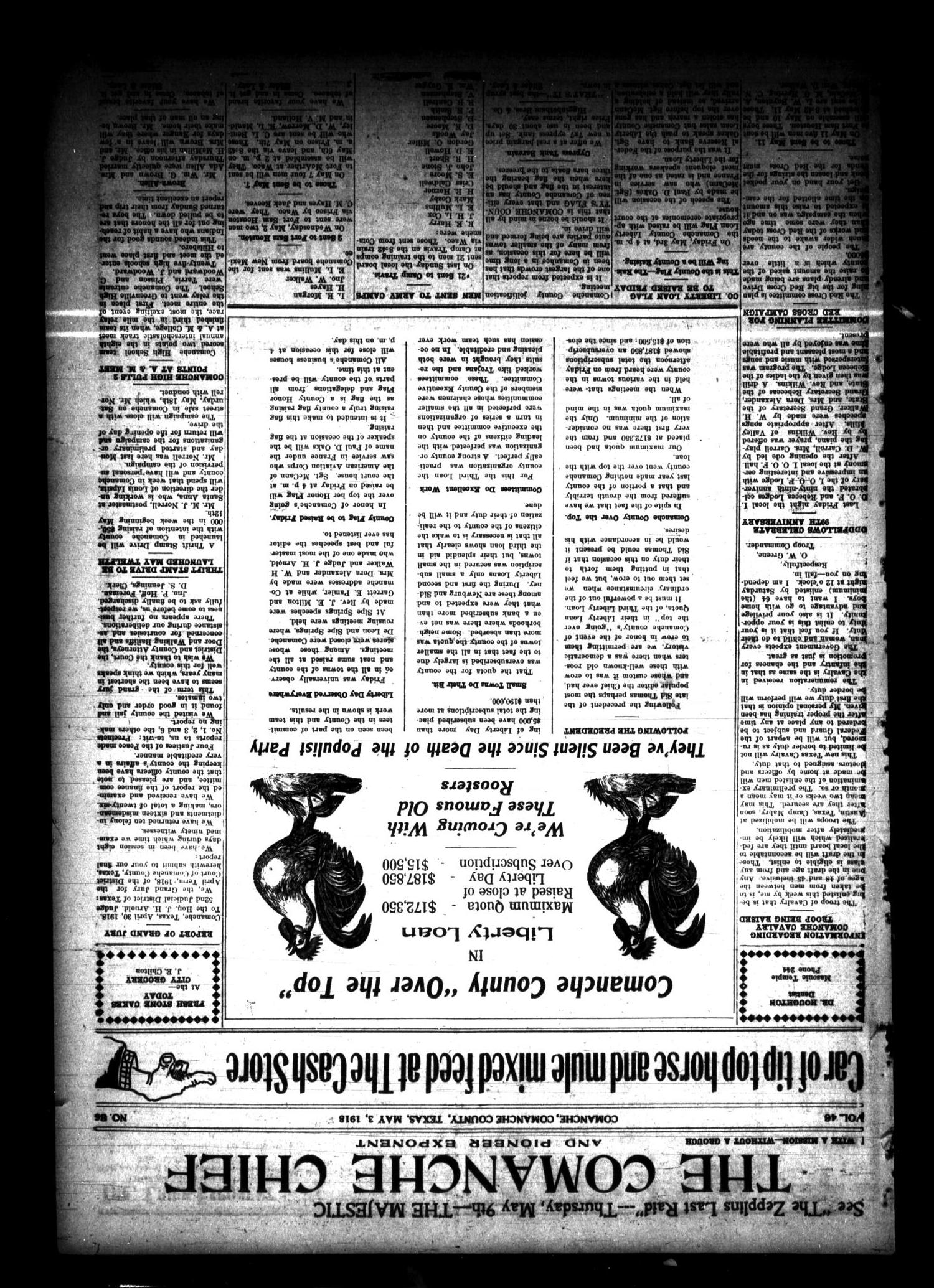 The Comanche Chief and Pioneer Exponent (Comanche, Tex.), Vol. 46, No. 36, Ed. 1 Friday, May 3, 1918
                                                
                                                    [Sequence #]: 1 of 10
                                                