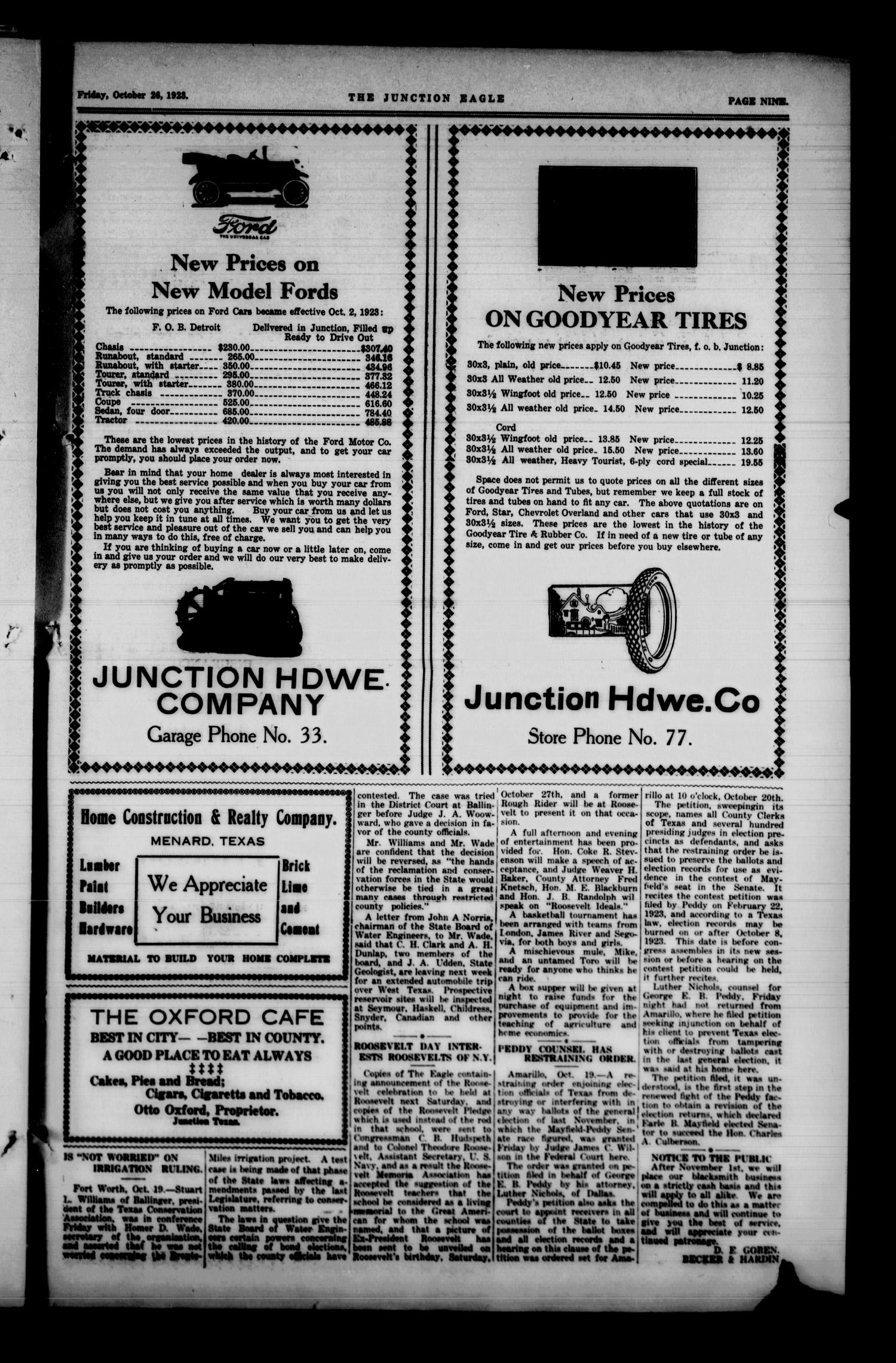 The Junction Eagle (Junction, Tex.), Vol. 40, No. 27, Ed. 1 Friday, October 26, 1923
                                                
                                                    [Sequence #]: 9 of 10
                                                