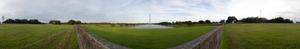 Primary view of object titled 'Panoramic image of San Jacinto Monument and Reflecting Pool'.
