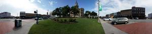 Panoramic image of the northeast corner of the square in Denton, Texas.