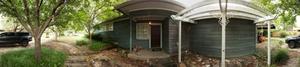 Panoramic image of the front door of an O'Neil Ford home in Denton, Texas