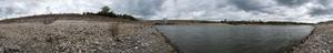 Panoramic image of the Denison Dam and the Red River.