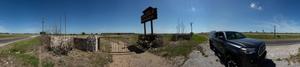 Panoramic image of the front gate of the Cauble Ranch north of Denton, Texas