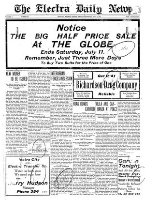 The Electra Daily News (Electra, Tex.), Vol. 2, No. 501, Ed. 1 Wednesday, July 8, 1914