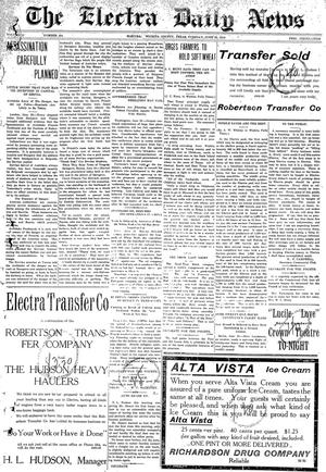 Primary view of object titled 'The Electra Daily News (Electra, Tex.), Vol. 2, No. 494, Ed. 1 Tuesday, June 30, 1914'.