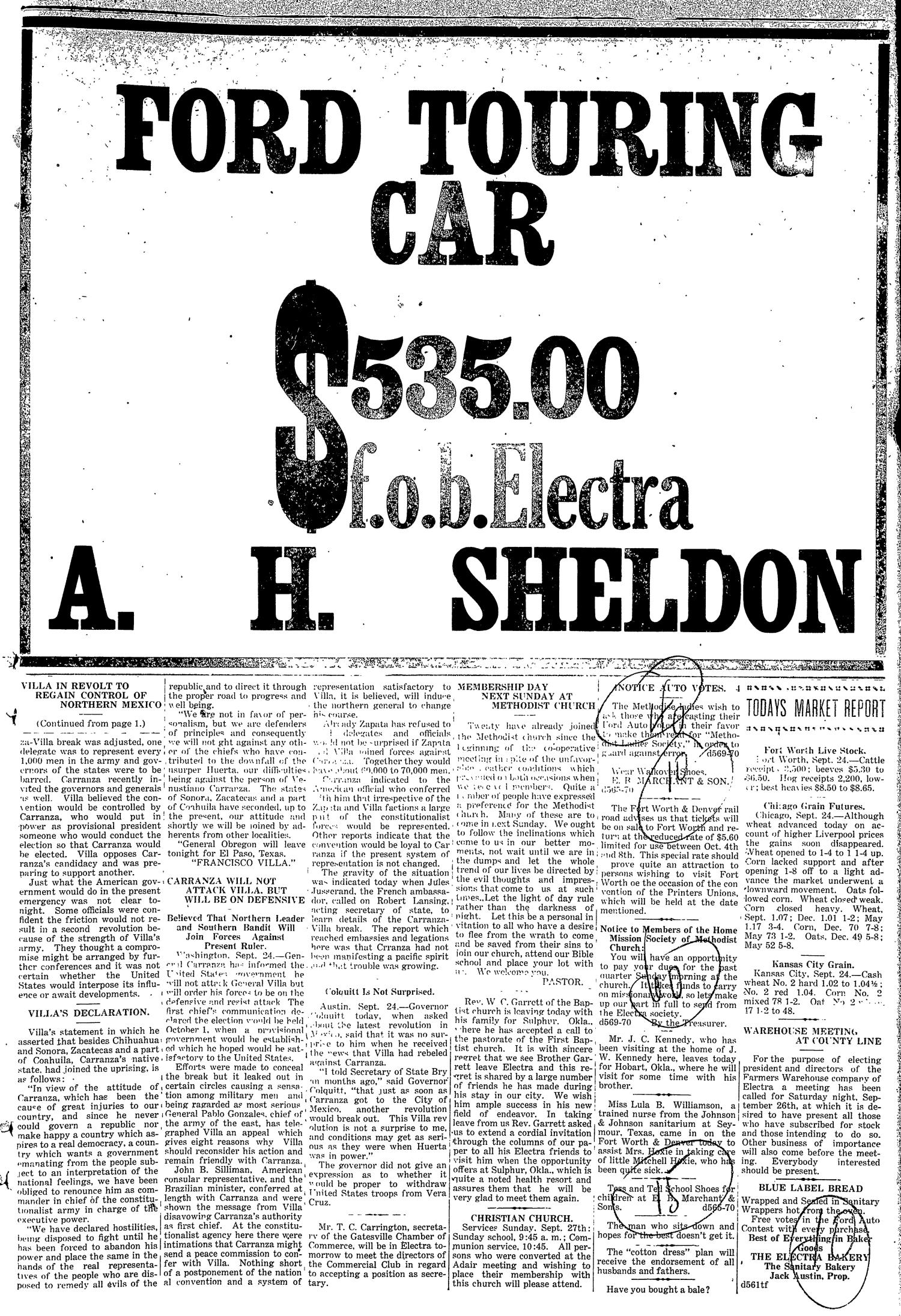 The Electra Daily News (Electra, Tex.), Vol. 2, No. 569, Ed. 1 Friday, September 25, 1914
                                                
                                                    [Sequence #]: 3 of 4
                                                
