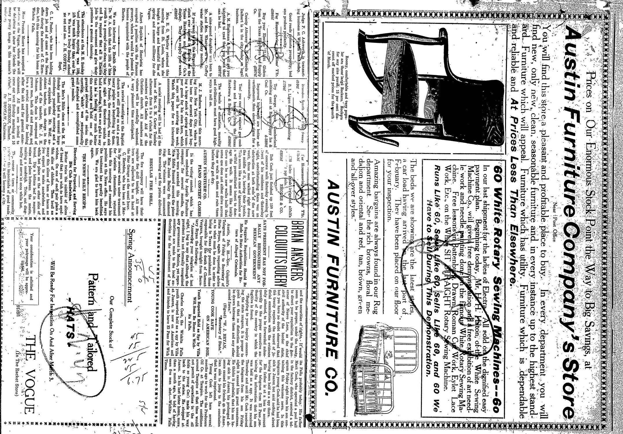 The Electra Daily News (Electra, Tex.), Vol. 2, No. 391, Ed. 1 Monday, March 2, 1914
                                                
                                                    [Sequence #]: 3 of 4
                                                