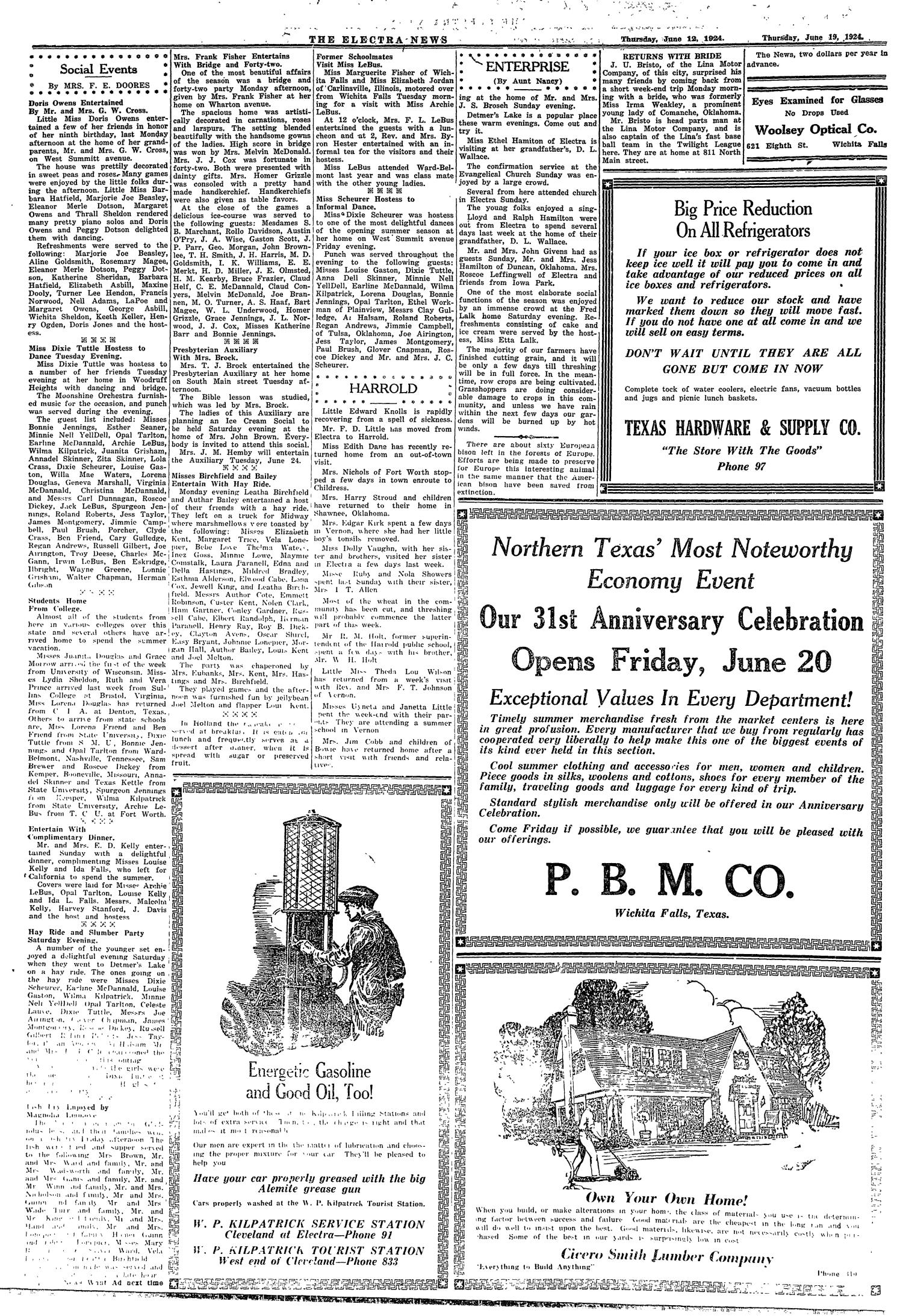 The Electra News (Electra, Tex.), Vol. [17], No. [41], Ed. 1 Thursday, June 19, 1924
                                                
                                                    [Sequence #]: 3 of 18
                                                