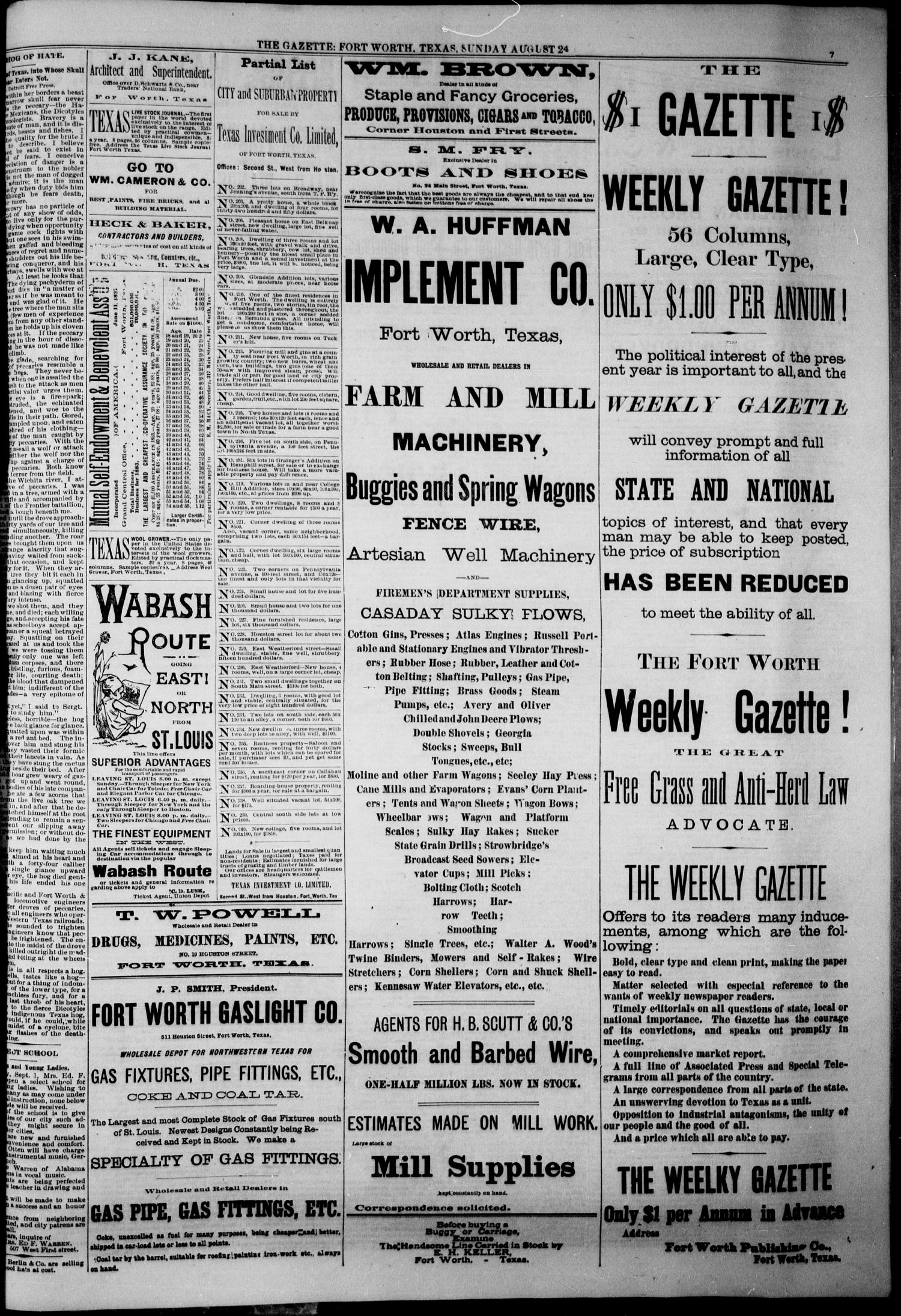 Fort Worth Daily Gazette. (Fort Worth, Tex.), Vol. 8, No. 229, Ed. 1, Sunday, August 24, 1884
                                                
                                                    [Sequence #]: 7 of 8
                                                