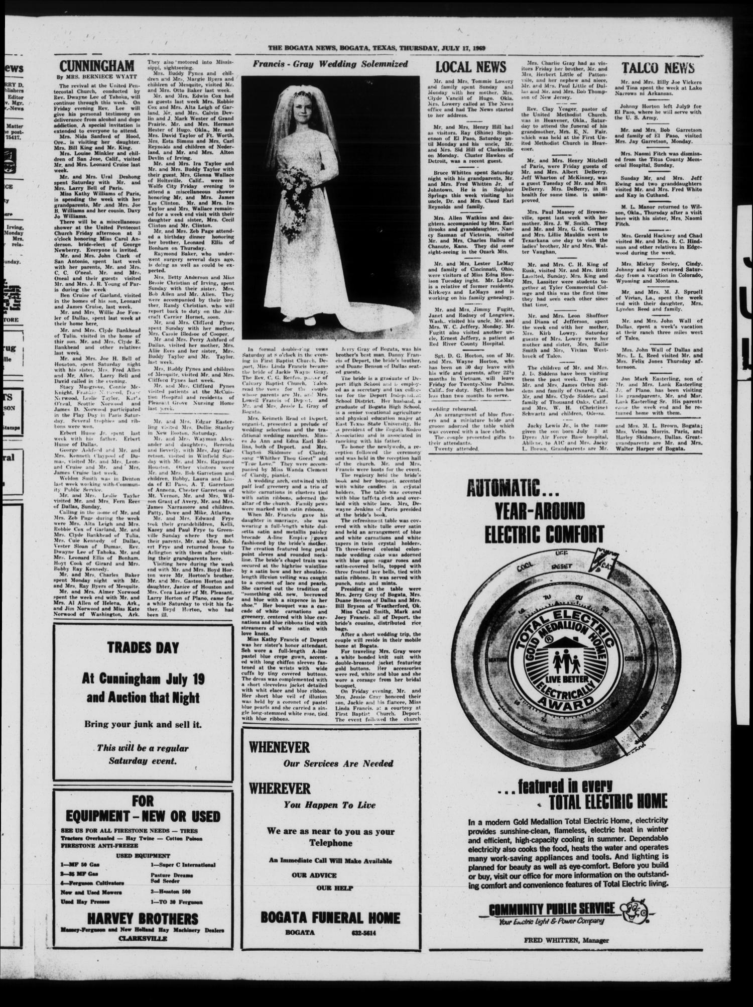 The Bogata News (Bogata, Tex.), Vol. 59, No. 41, Ed. 1 Thursday, July 17, 1969
                                                
                                                    [Sequence #]: 3 of 4
                                                