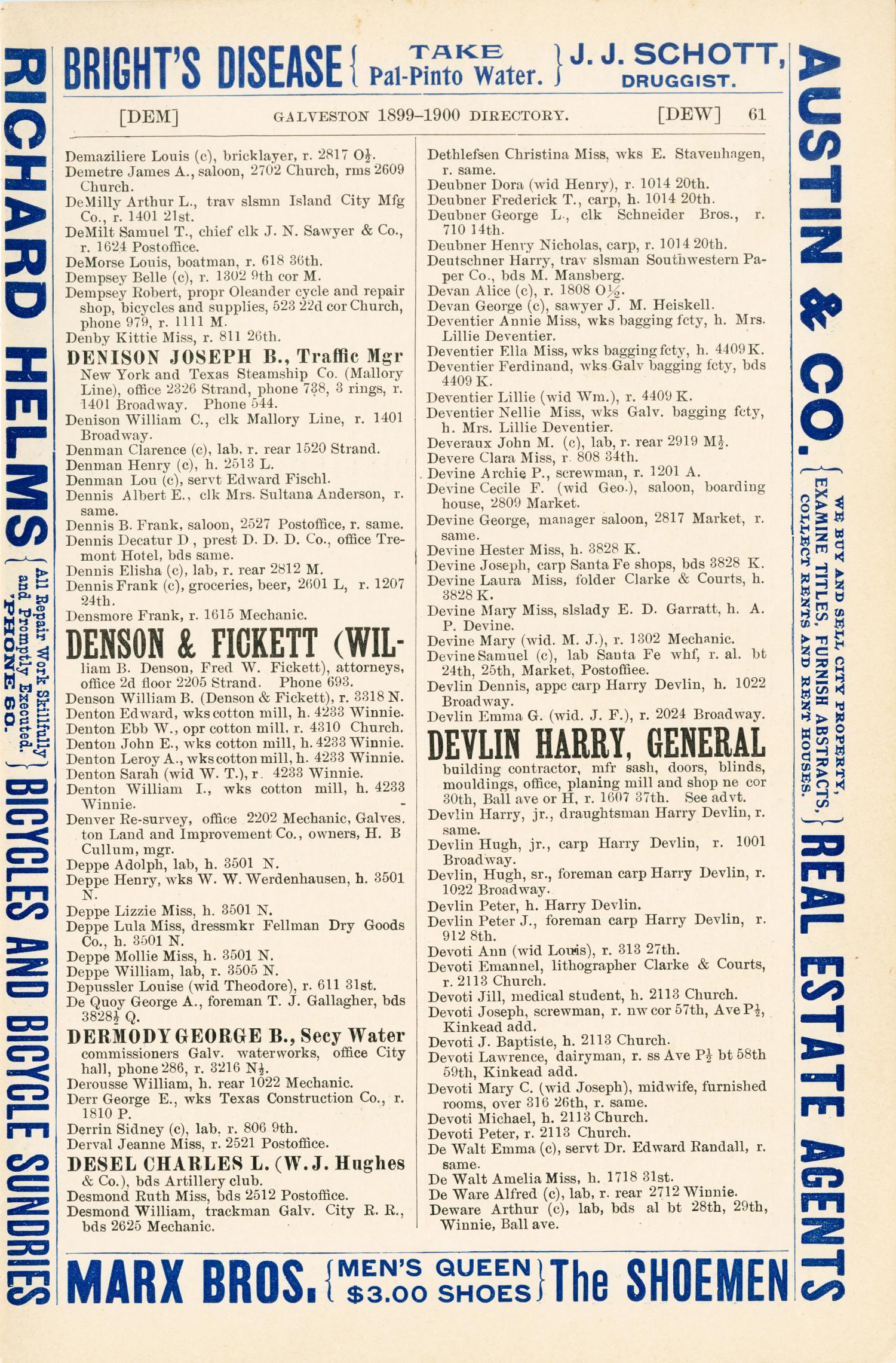 Morrison & Fourmy's General Directory of the City of Galveston: 1899-1900
                                                
                                                    61
                                                