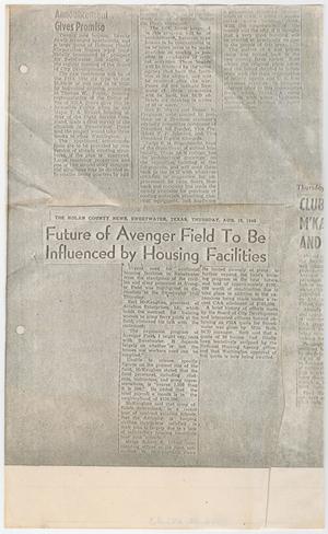 Primary view of object titled '[Clipping photocopy: Announcement Gives Promise and Future of Avenger Field]'.