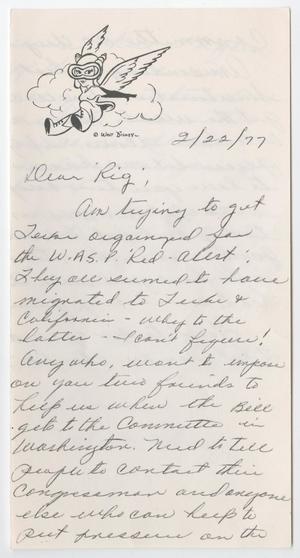 [Letter from Ruth Florey to Rigdon Edwards, February 22, 1977]