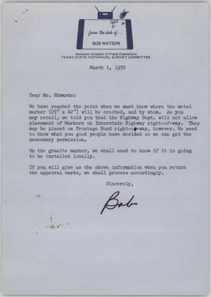 [Letter from Bob Watson to Rigdon Edwards, March 1, 1972]