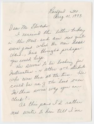 [Letter from Betty Riddle to Mr. Rigdon Edwards, August 21, 1973]