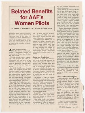 Primary view of object titled '[Newspaper Clipping: Belated Benefits for AAF's Women Pilots]'.